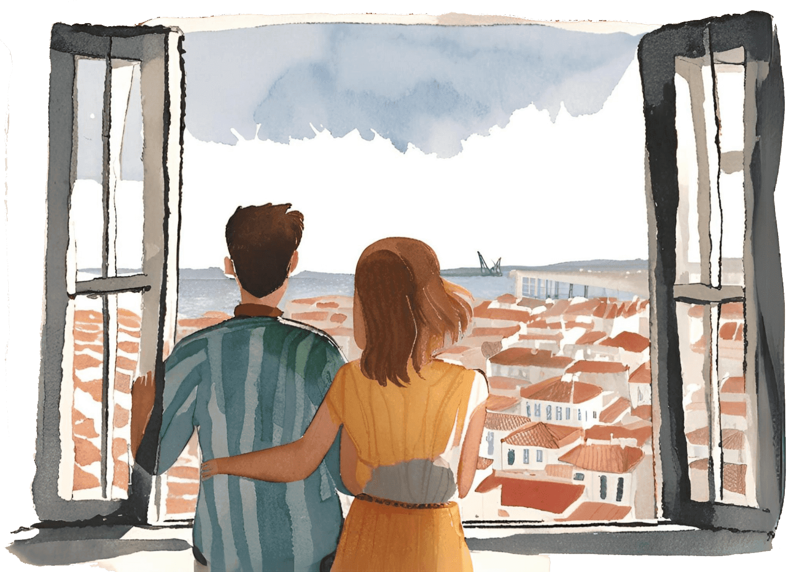 Couple looking through window